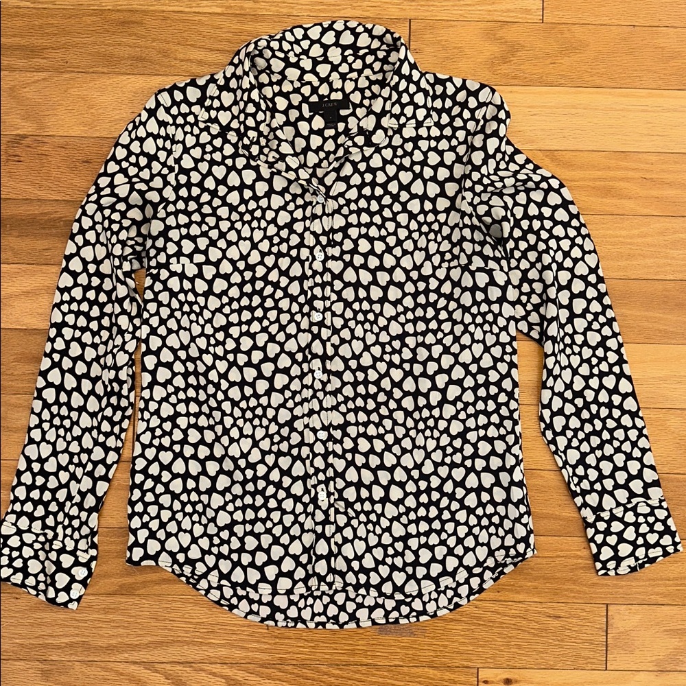 J. Crew Silk Heart Shirt Black & Cream